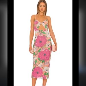 AFRM Simona Front Cutout Pink Floral Midi Dress M
